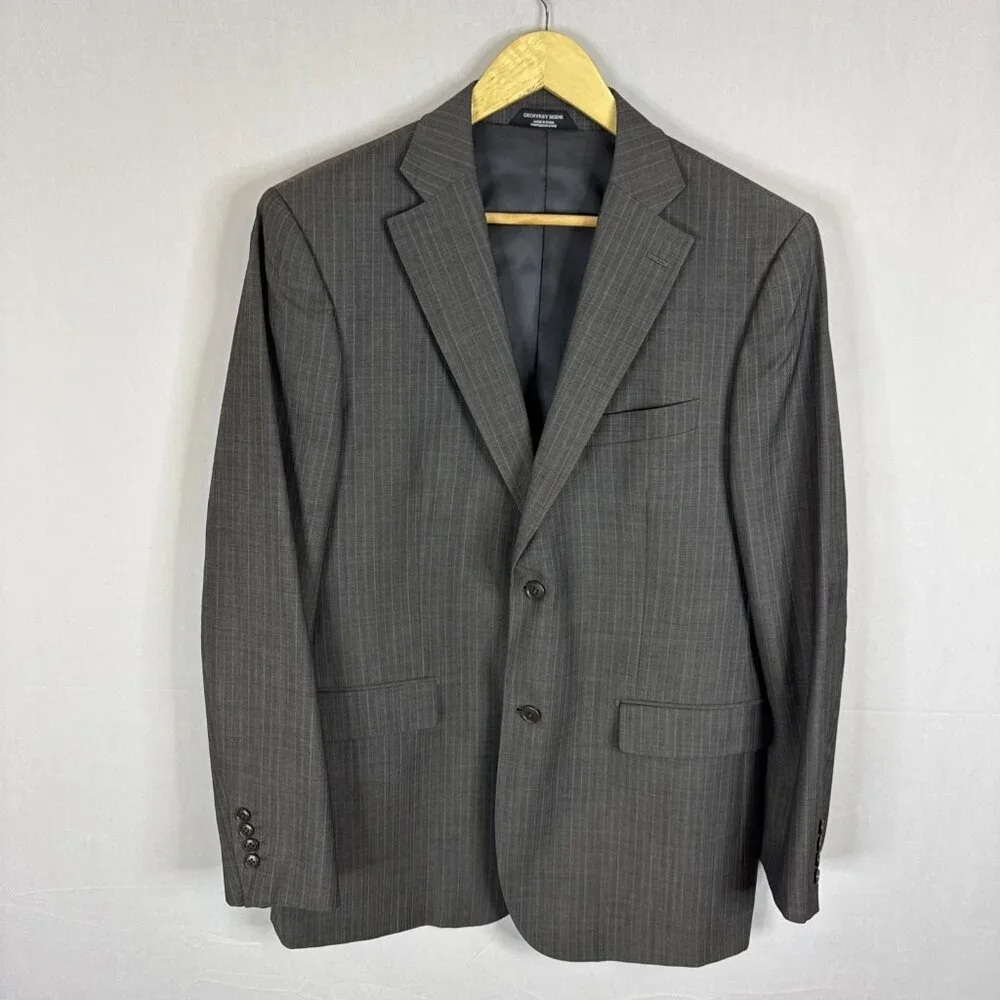 Geoffrey Beene Super‎ 100’s Wool Blazer 42L Gray Pinstripe 2 Button Sport Coat